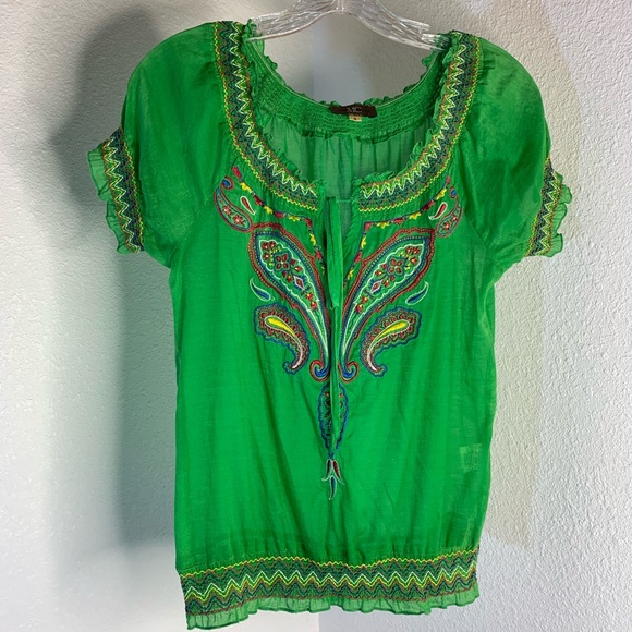 Miss Me Tops - Miss Me Couture Green 100% Cotton embroidered Top